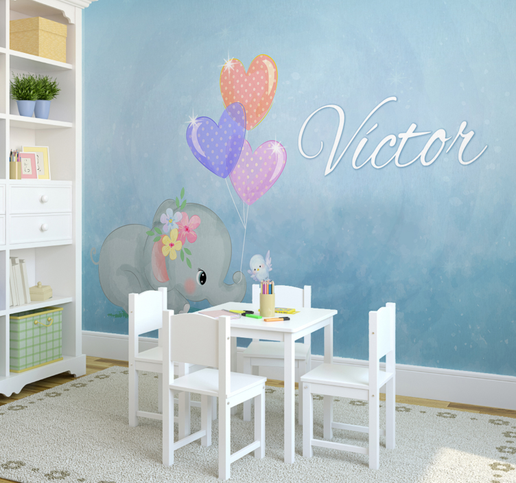 Baby elephant personalised  Nursery Mural - TenStickers