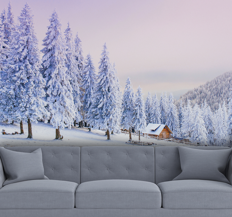 Beautiful winter trees and house Forest mural - TenStickers