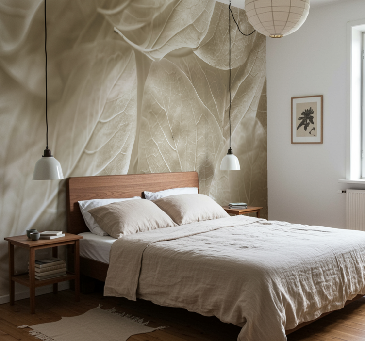 Big beige leaves  master bedroom mural - TenStickers