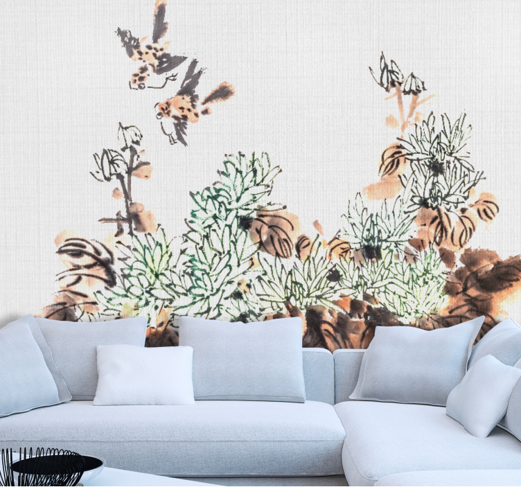 Birds Among Foliage mural for living room - TenStickers