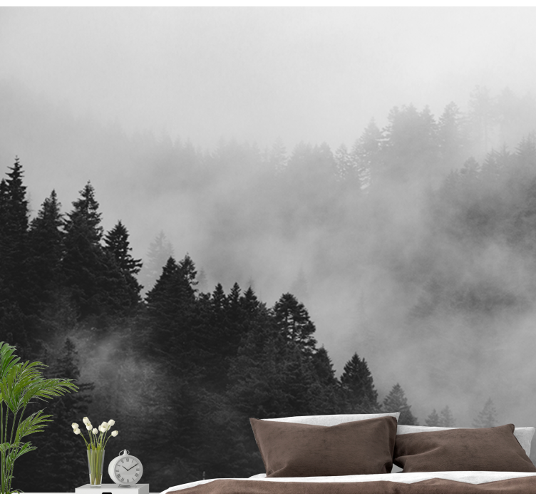 Black and white Misty forest  Forest Wall Mural - TenStickers