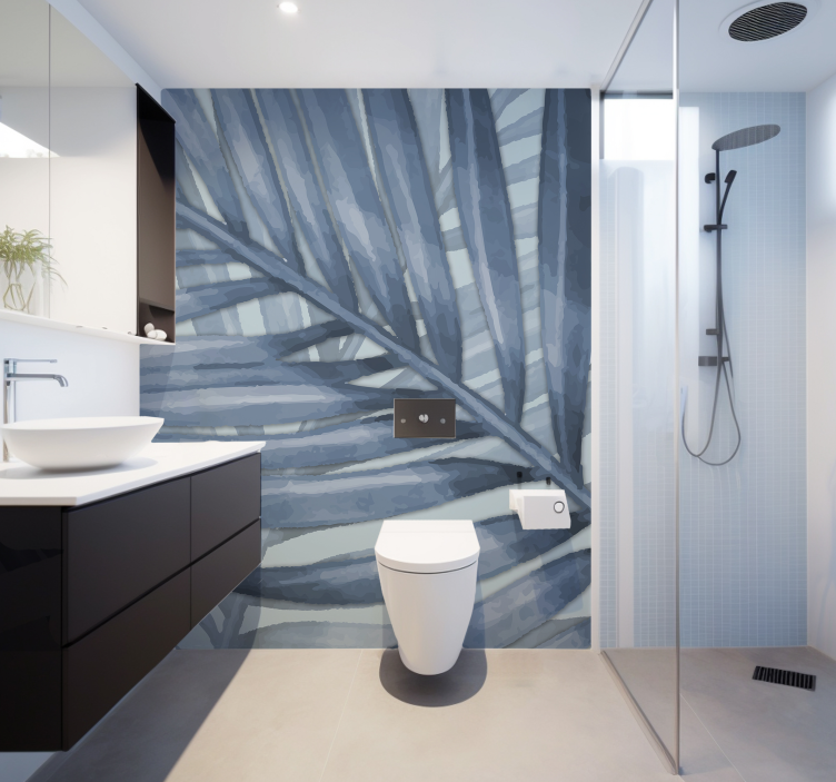 blue tropical leaf Bathroom Murals - TenStickers