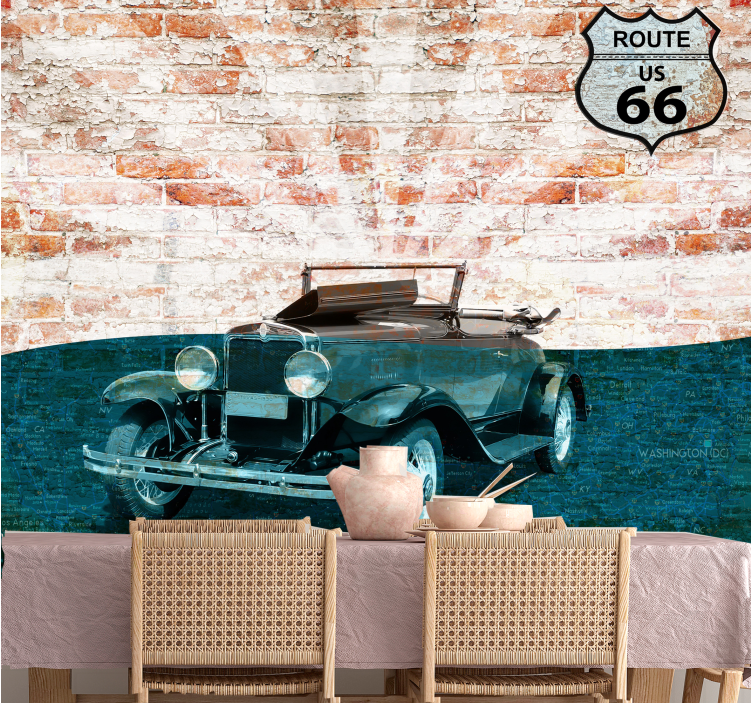 Brick wall and sign Car wall mural - TenStickers