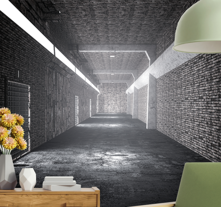 Brick wall mural industrial brick corridor - TenStickers