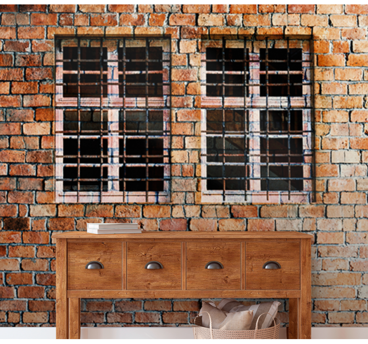 Brick wall mural rustic brick windows - TenStickers