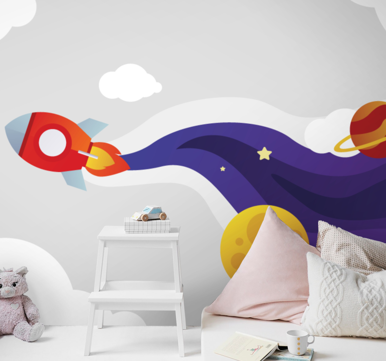 Cartoon launching rocket to space wall Murals - TenStickers