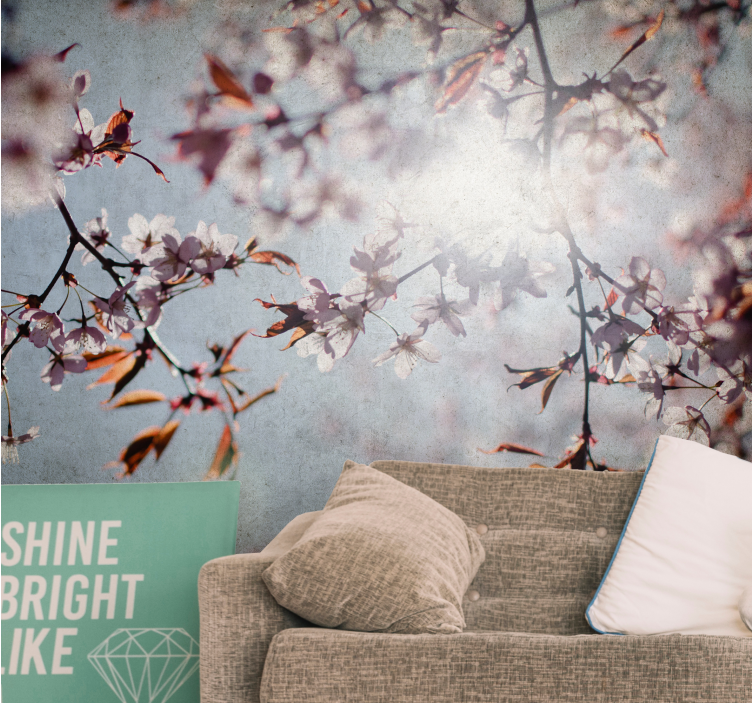 Cherry blossom fields with the sun wall mural - TenStickers
