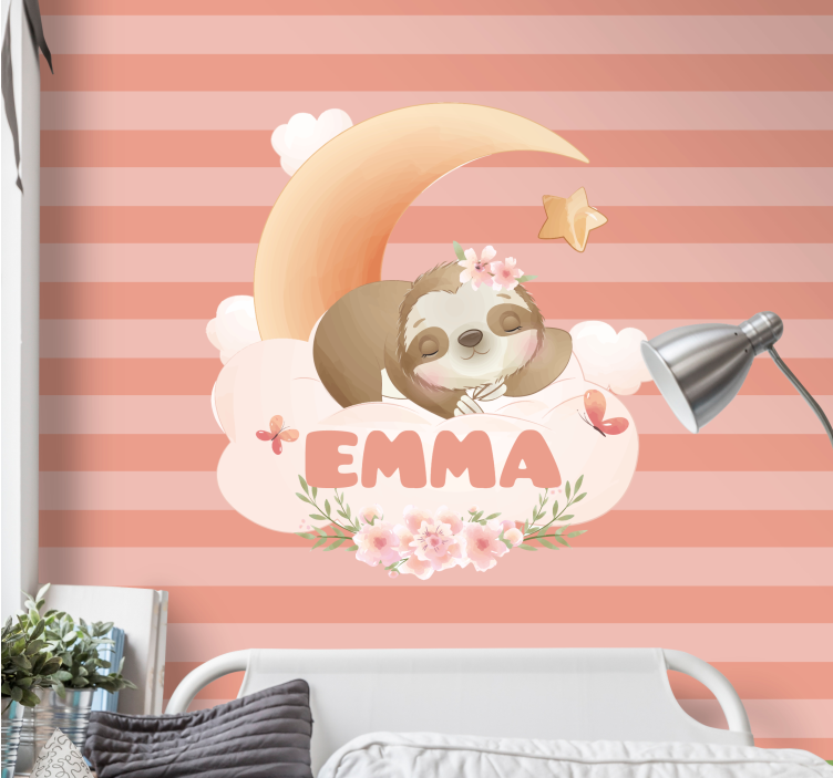 Children wall mural sloth and moon design - TenStickers