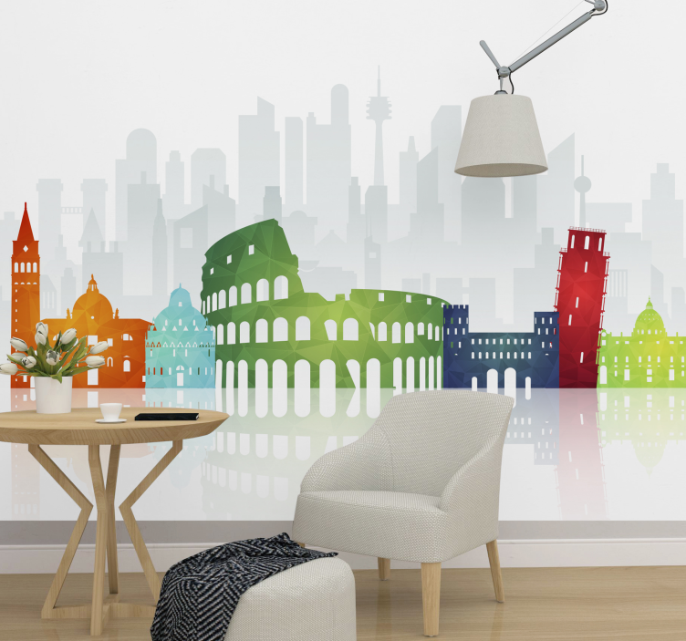 City wall mural colorful urban skylines - TenStickers