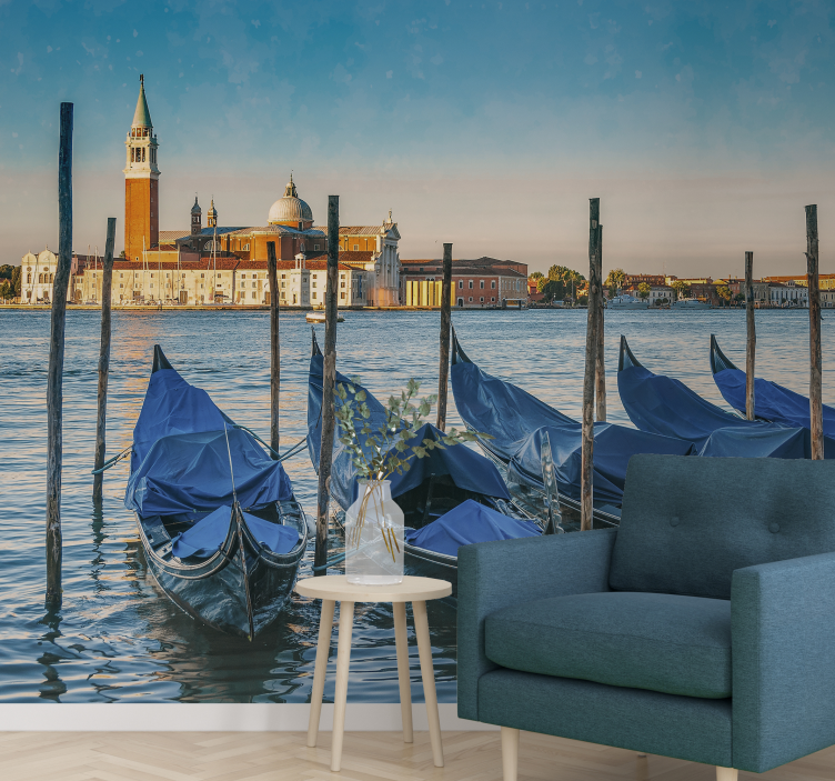 City wall mural venetian gondolas view - TenStickers