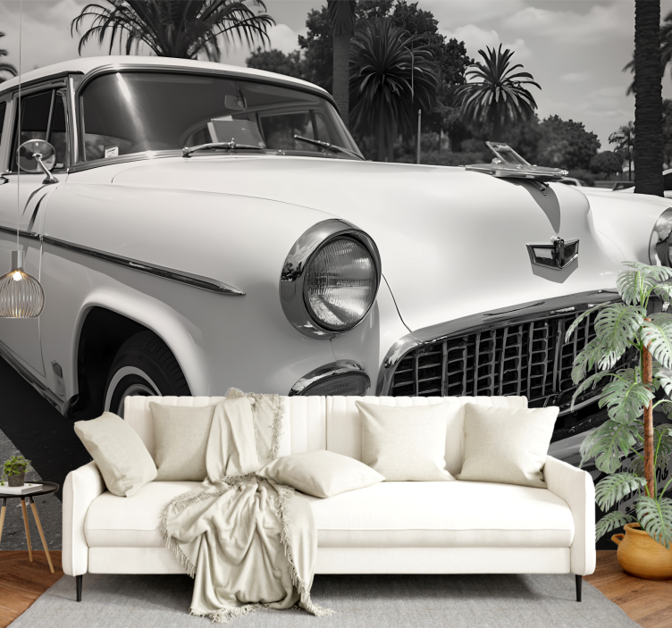 Classic White Car vehicle mural - TenStickers