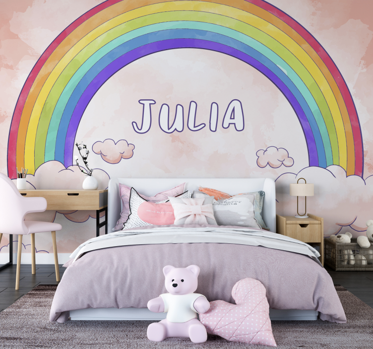 cloudy rainbow with name Kids wall murals - TenStickers