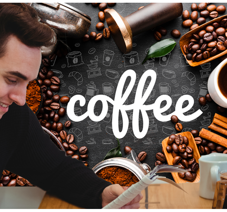 Coffee ingredients and utensils wall mural - TenStickers