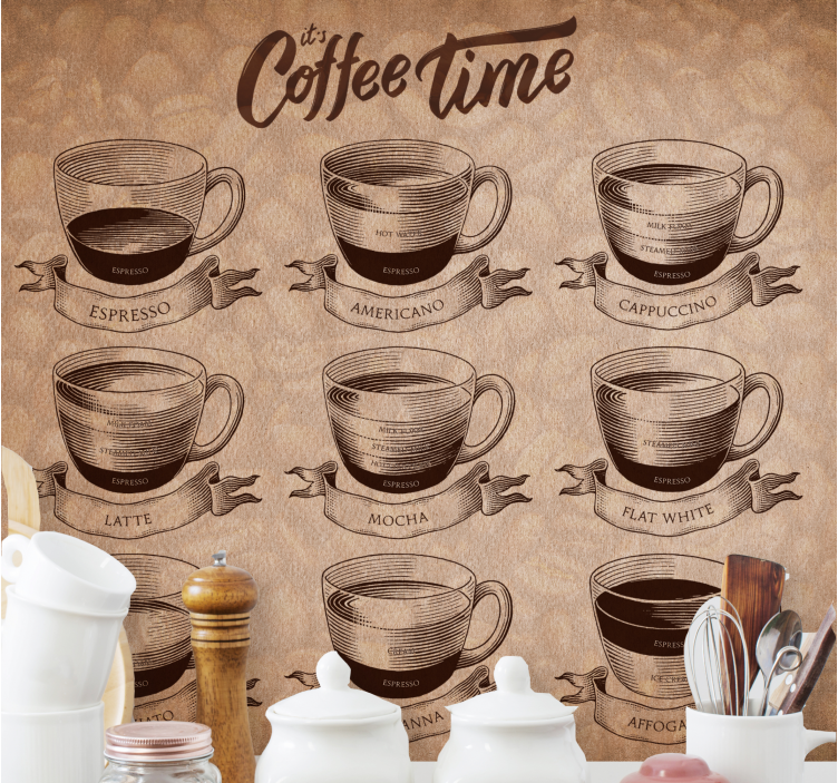 Coffee time with ingredients phrase wall mural - TenStickers