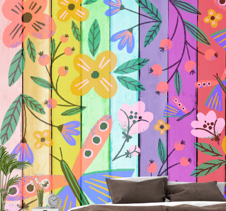 Colorful flowers on wood Marriage Wall Murals - TenStickers