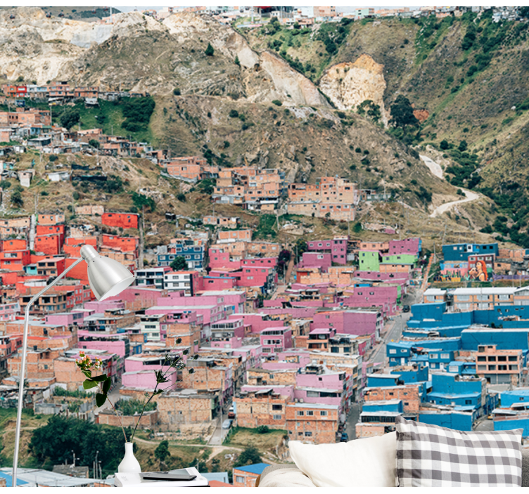 Colorful Hillside Homes city wall mural - TenStickers