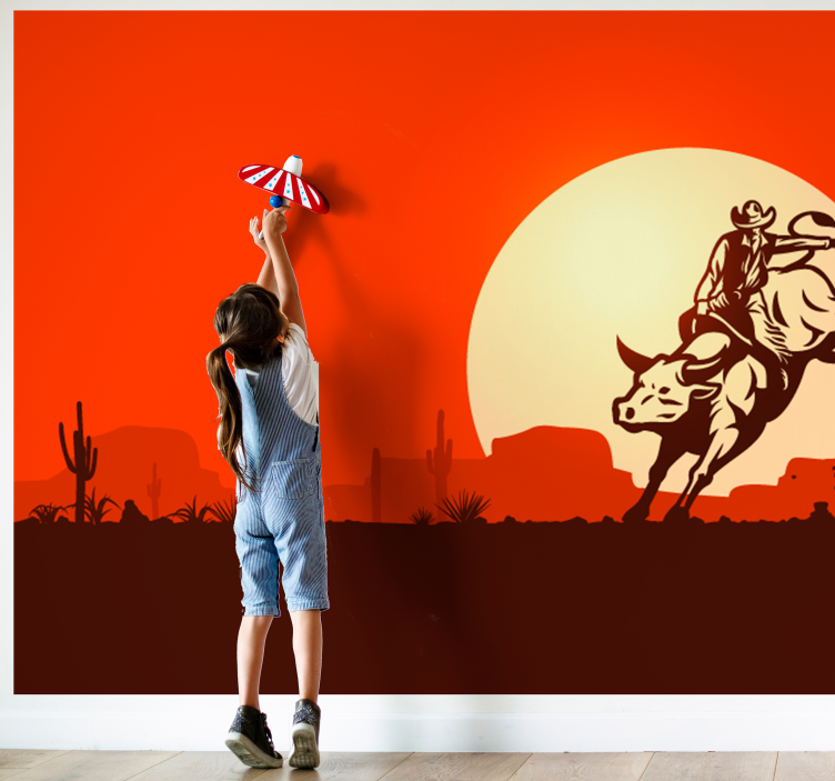 Children wall mural cowboy on bull - TenStickers