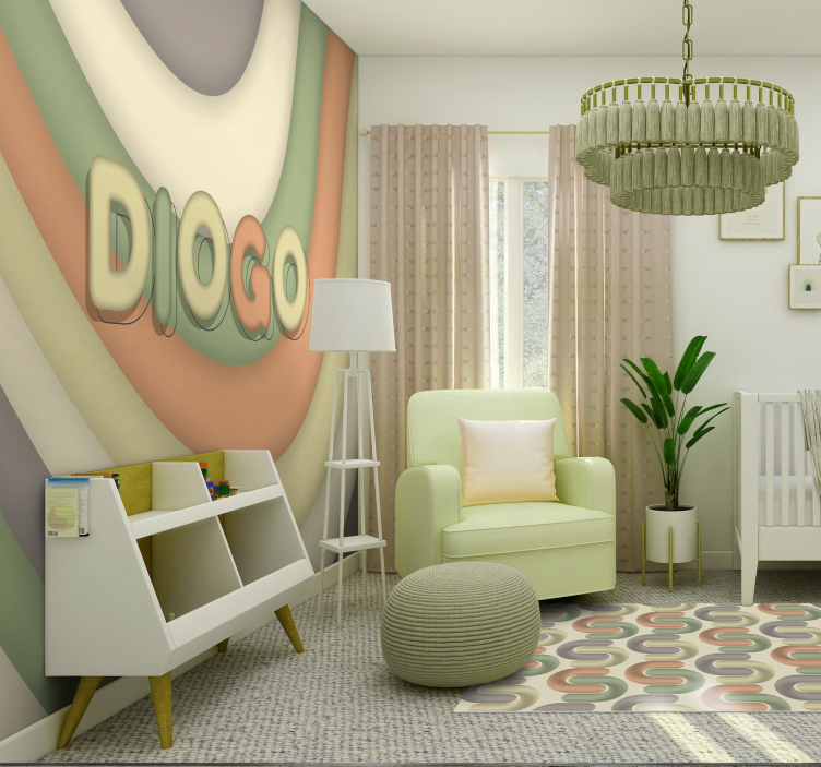 Curved stripes witj name children wall mural - TenStickers