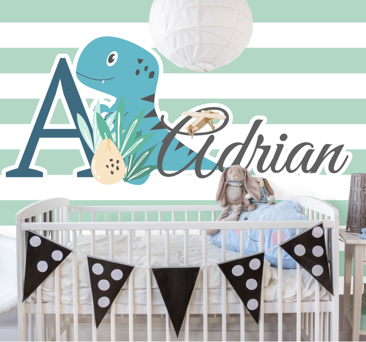 T-Rex with initial and name children wall mural - TenStickers