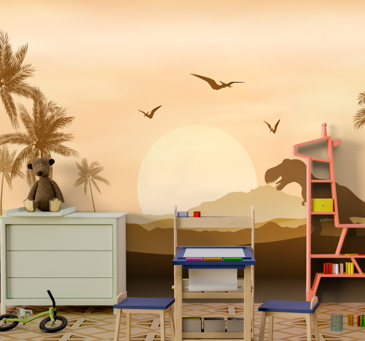 Dinosaur sunset landscape children wall mural - TenStickers