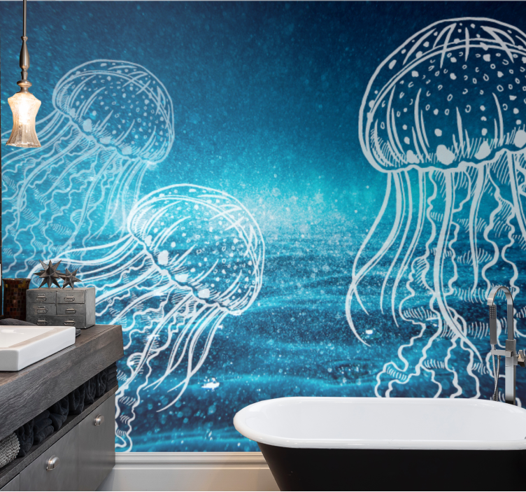 Elegant jellyfish dance bathroom mural - TenStickers