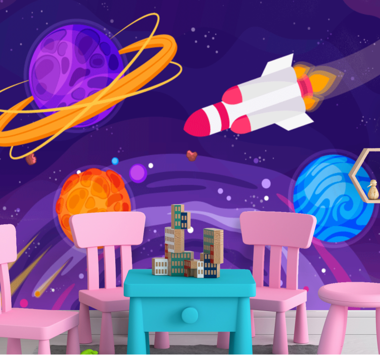 Fantasy wall mural rocket in space - TenStickers