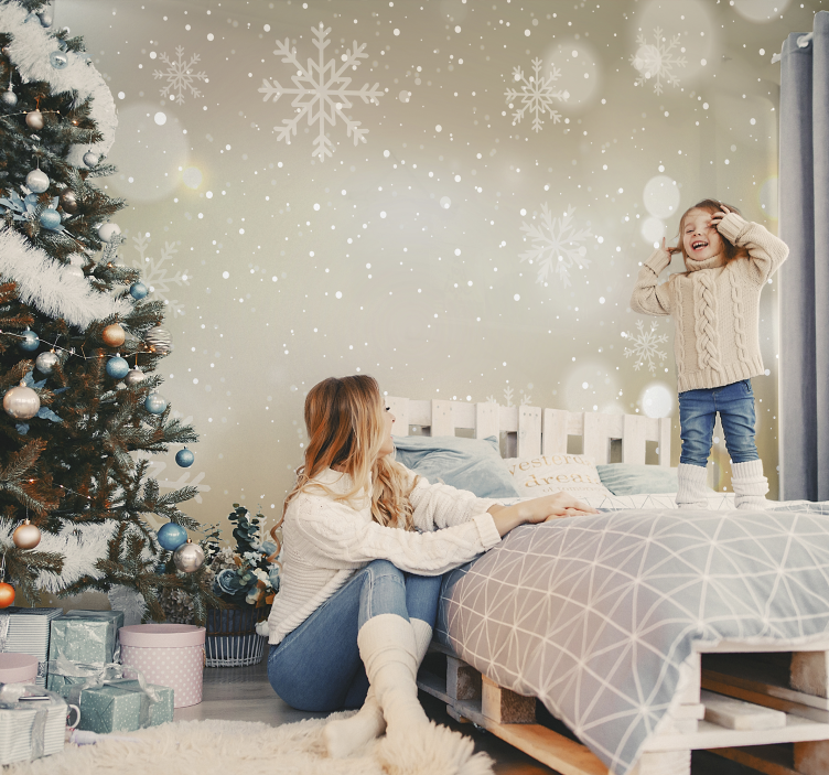 Beige snowflakes atmosphere christmas mural - TenStickers