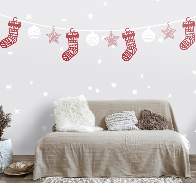 Festive Stockings Garlands christmas mural - TenStickers
