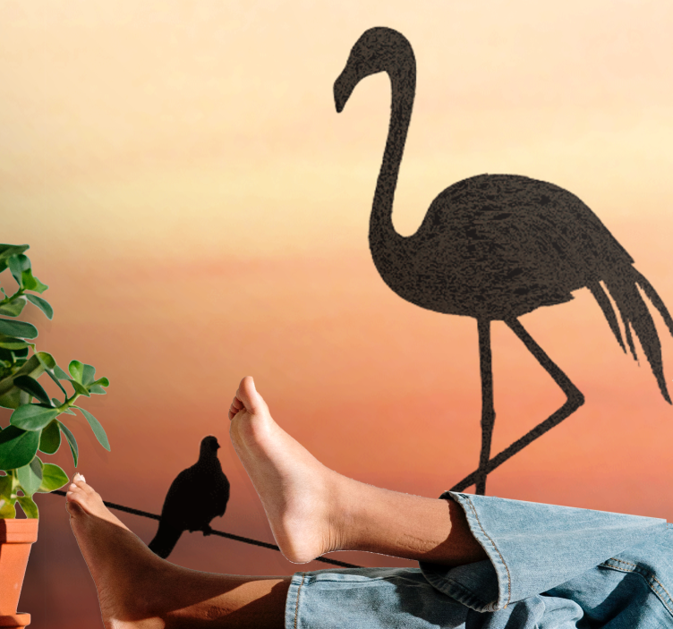 Flamingo and birds living room wall mural - TenStickers