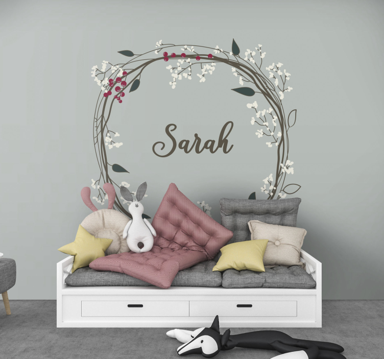 Floral name circle children wall mural - TenStickers