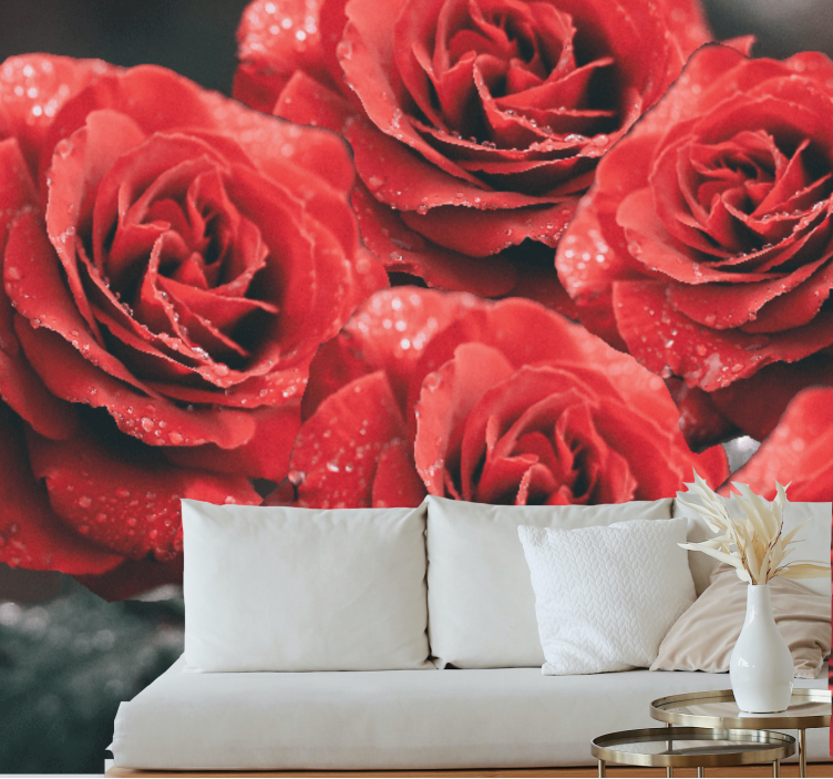 Flower mural crimson rose blooms - TenStickers