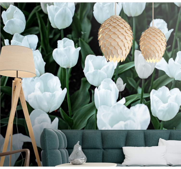 Flower mural elegant white tulips - TenStickers