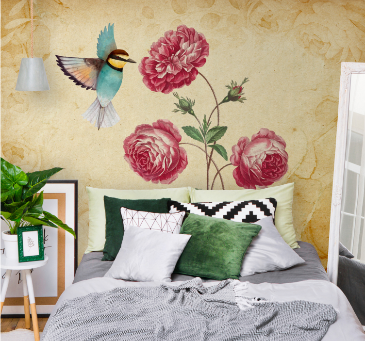 Flower mural hummingbird and roses - TenStickers
