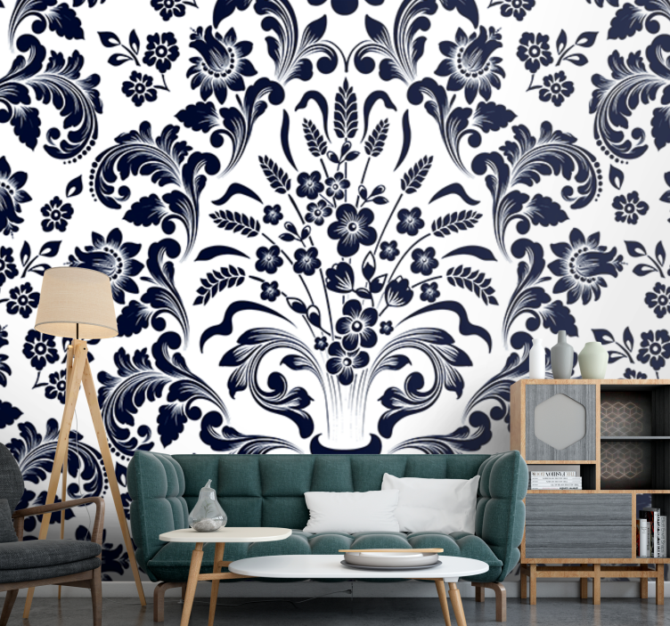 Flower mural in navy floral design - TenStickers
