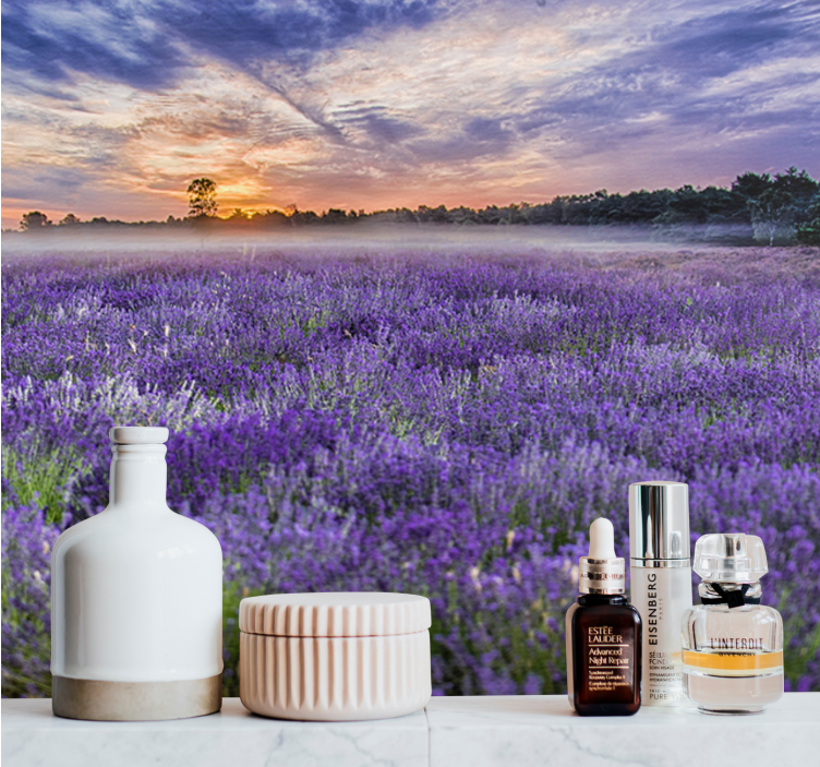 Flower mural lavender field at dusk - TenStickers