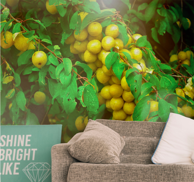 Flower mural of vibrant greenery and fruits - TenStickers