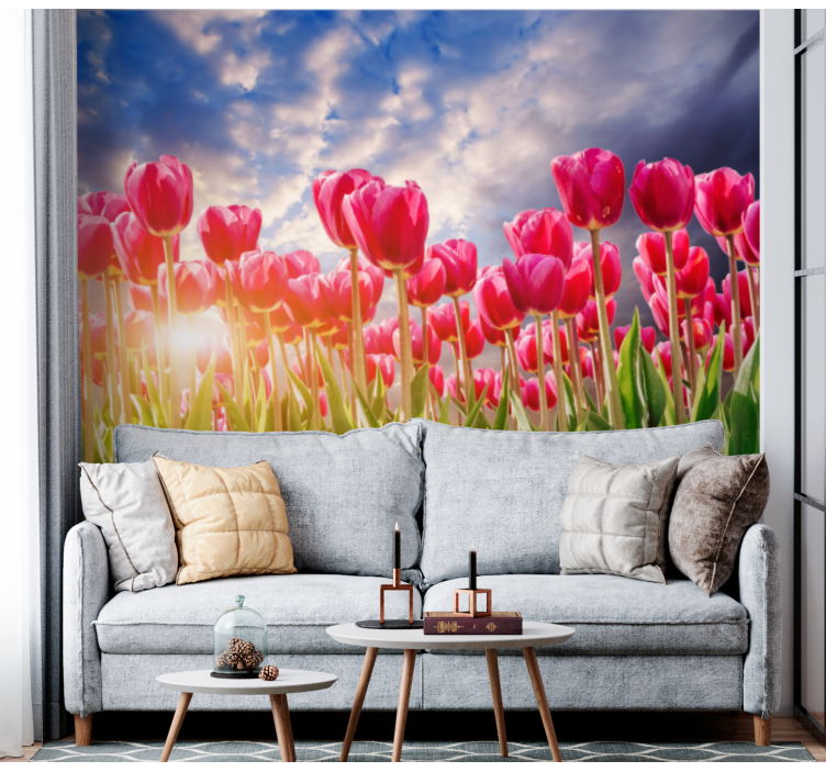 Flower mural radiant tulip field - TenStickers