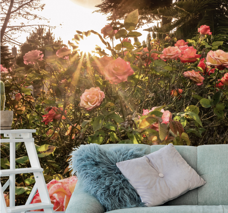 Flower mural sunlit rose garden - TenStickers