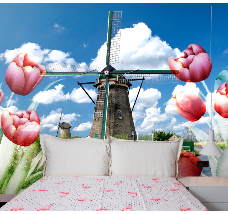 Flower mural tulips and windmill design - TenStickers