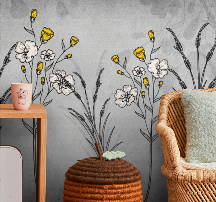 Flower mural vintage floral illustrations - TenStickers