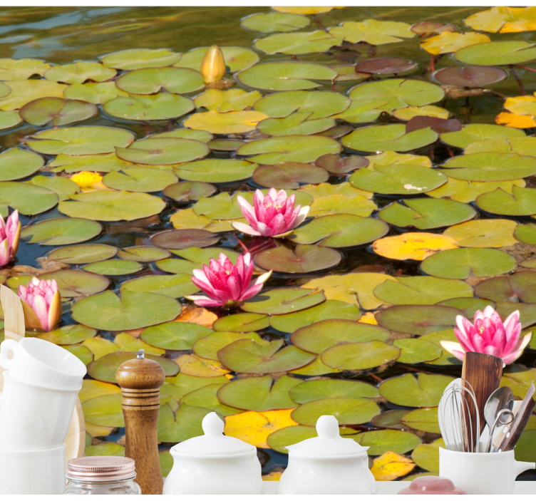 Flower mural water lily blooms - TenStickers