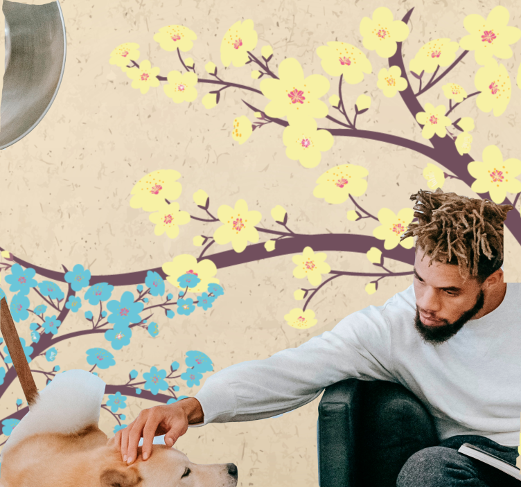 Flower mural yellow blossom branches - TenStickers