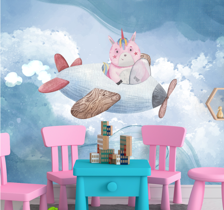 Flying unicorn plane fantasy wall mural - TenStickers