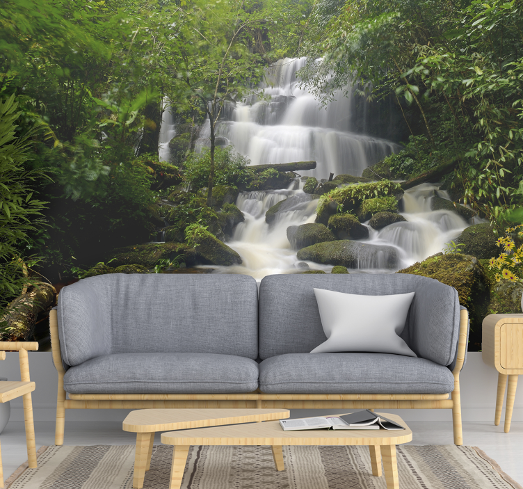 Forest and waterfalls Wall Mural - TenStickers