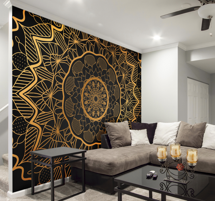 Golden Mandala Mural wallpaper - TenStickers