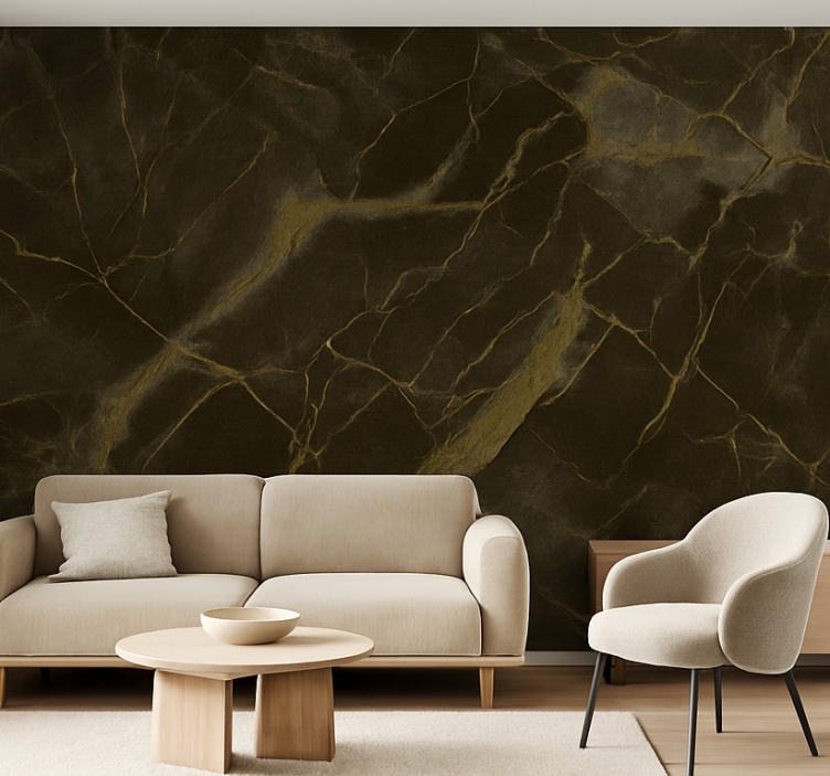 Golden marble veins mural for living room - TenStickers