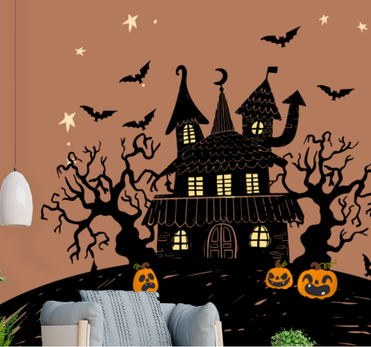 Halloween mural haunting pumpkin castle - TenStickers