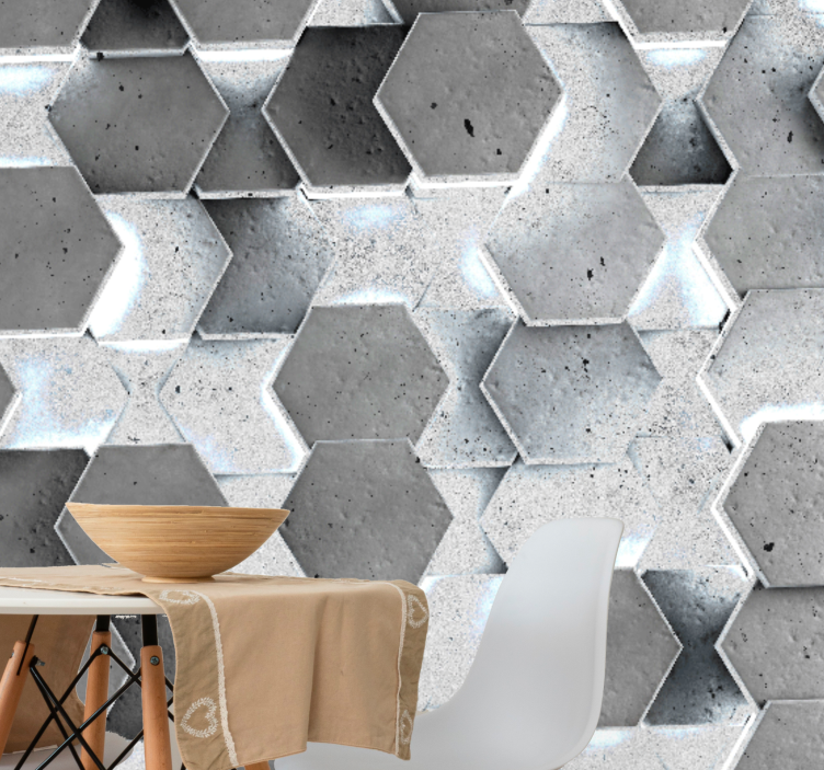Hexagons on a concrete wall 3D Wall Mural - TenStickers