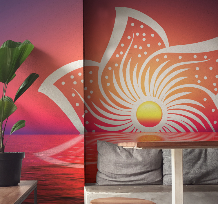 Dining room wall mural hibiscus sunrise design - TenStickers