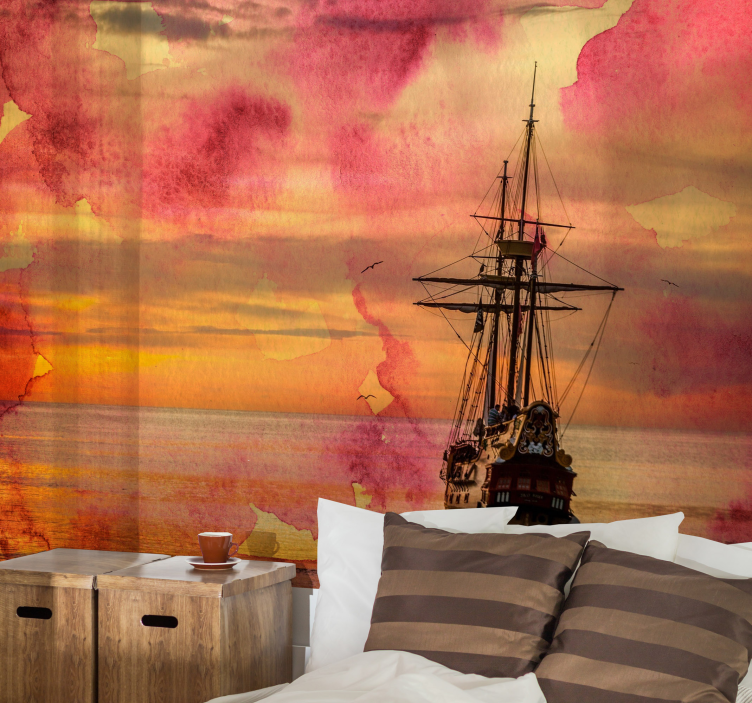 Historic Ship Sunset sea mural - TenStickers